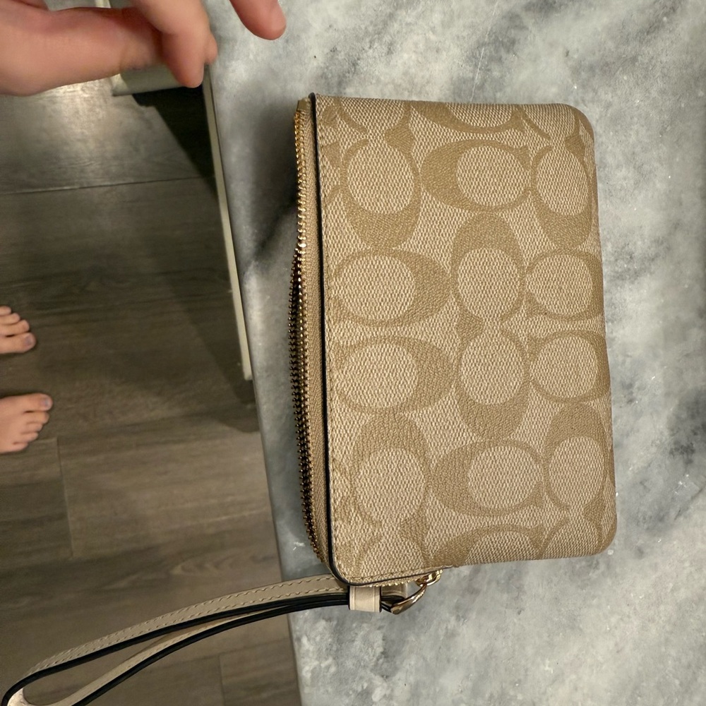 Coach Beige Signature Wristlet